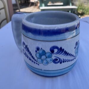 Vintage Tonala Mexico Large 14 Ounce Mug Blue  Floral Design Unique Style